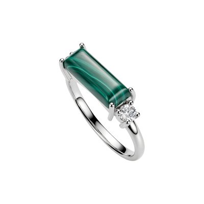 Sterling Silver Ring Malachite with White Topaz Ring