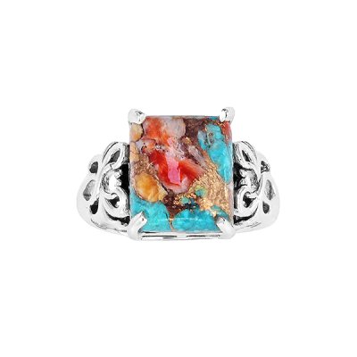 Sterling Silver Spiny Oyster With Turquoise Ring