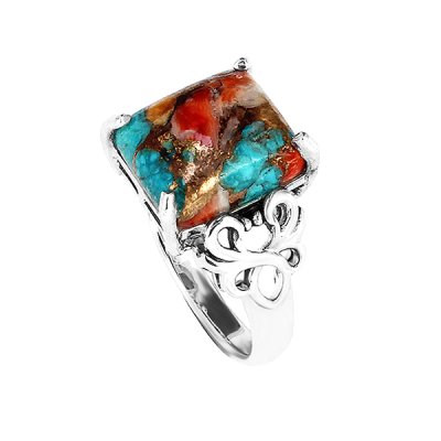 Sterling Silver Spiny Oyster With Turquoise Ring