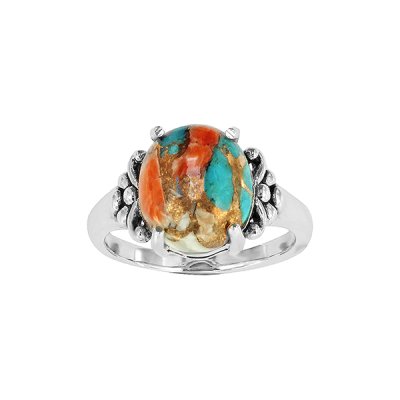 Sterling Silver Spiny Oyster With Turquoise Ring