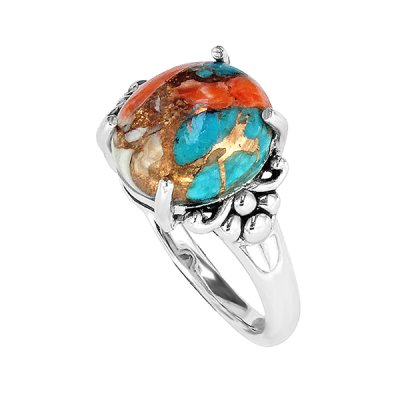 Sterling Silver Spiny Oyster With Turquoise Ring