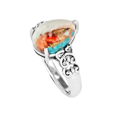 Sterling Silver Spiny Oyster With Turquoise Ring