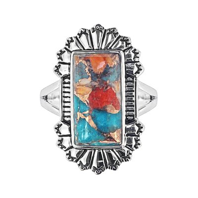 Sterling Silver Spiny Oyster With Turquoise Ring