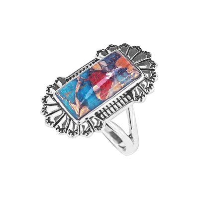 Sterling Silver Spiny Oyster With Turquoise Ring