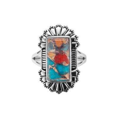 Sterling Silver Spiny Oyster With Turquoise Ring