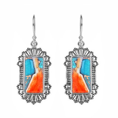 Sterling Silver Spiny Oyster With Turquoise Earrings