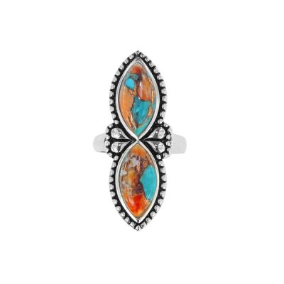 Sterling Silver Spiny Oyster With Turquoise Ring