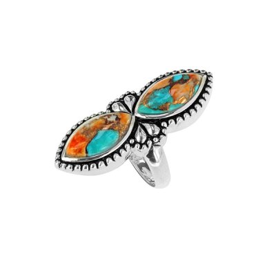 Sterling Silver Spiny Oyster With Turquoise Ring