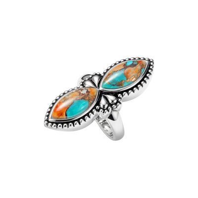 Sterling Silver Spiny Oyster With Turquoise Ring