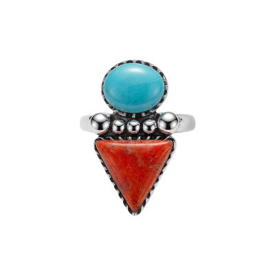 Sterling Silver Turquoise and Coral Ring