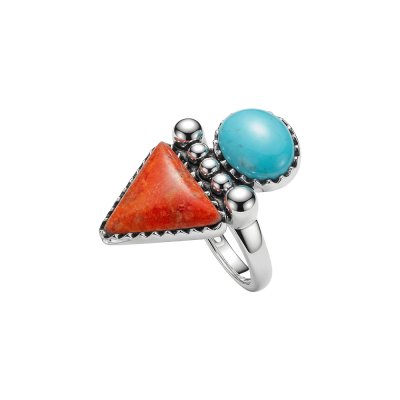Sterling Silver Turquoise and Coral Ring