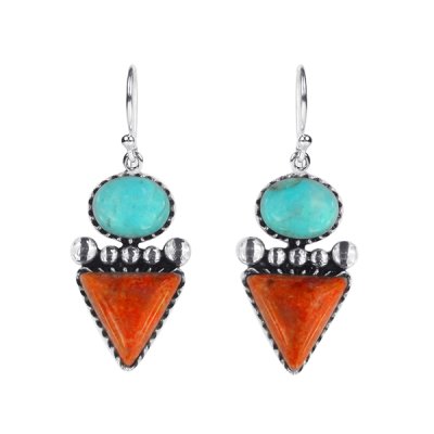 Sterling Silver Turquoise and Coral Earrings