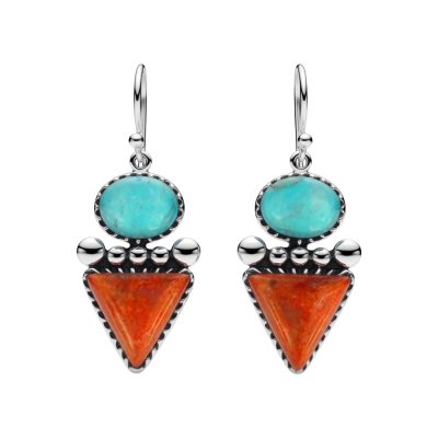 Sterling Silver Turquoise and Coral Earrings