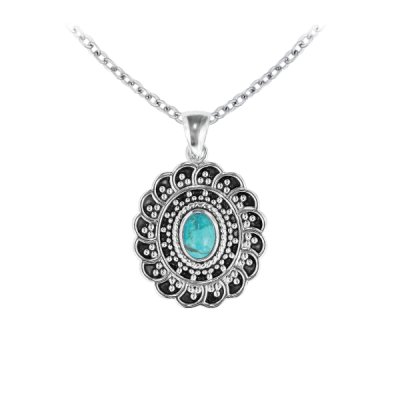 Sterling Silver Turquoise Pendant With Chain 18 Inches