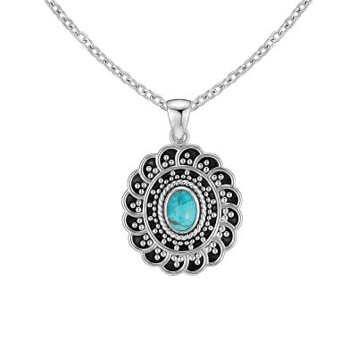 Sterling Silver Turquoise Pendant With Chain 18 Inches