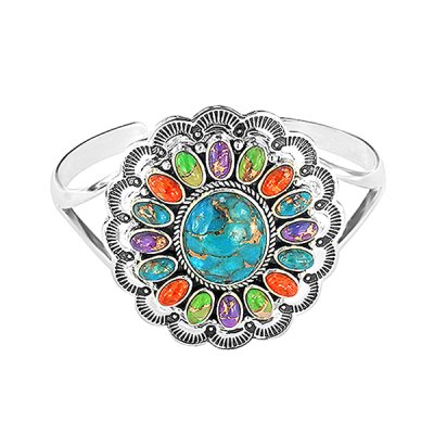 Sterling Silver Multi-Color Cuff Bangle 7.5 Inches