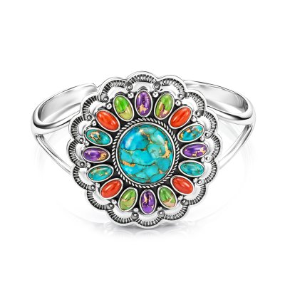 Sterling Silver Multi-Color Cuff Bangle 7.5 Inches