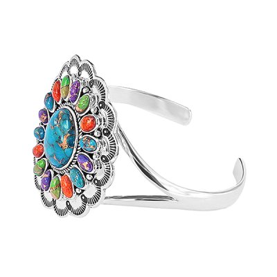 Sterling Silver Multi-Color Cuff Bangle 7.5 Inches