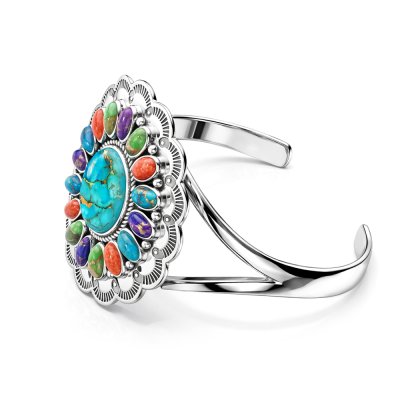 Sterling Silver Multi-Color Cuff Bangle 7.5 Inches