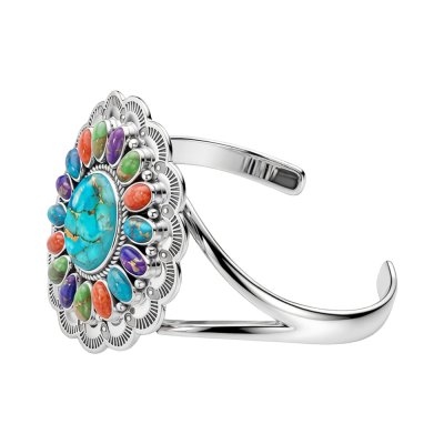 Sterling Silver Multi-Color Cuff Bangle 7.5 Inches