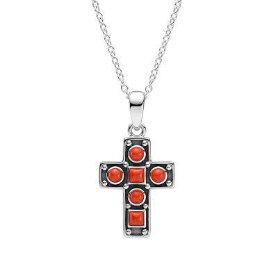 Sterling Silver Spiny Oyster Cross Pendant With Chain 18 Inches