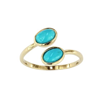 Sterling Silver Sleeping Beauty Turquoise Ring Over 18K Yellow Gold Plated