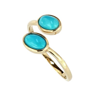 Sterling Silver Sleeping Beauty Turquoise Ring Over 18K Yellow Gold Plated