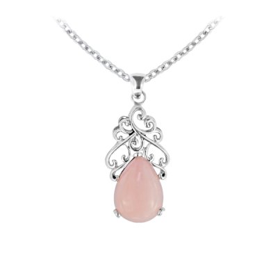 Sterling Silver Pink Peru Opal Pendantl With Chain 18 Inches