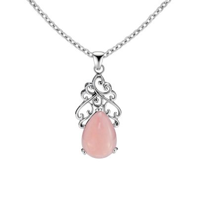 Sterling Silver Pink Peru Opal Pendantl With Chain 18 Inches