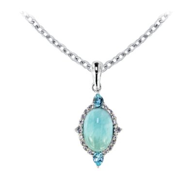 Sterling Silver Larimar With Swiss Blue Topaz Pendant With Chain 18 Inches