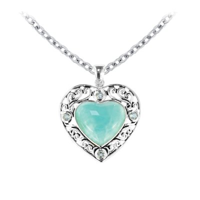 Sterling Silver Larimar With Sky Blue Topaz Heart Pendant With Chain 18 Inches