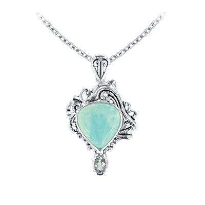 Sterling Silver Larimar With Sky Blue Topaz Dolphin Pendant With Chain 18 Inches
