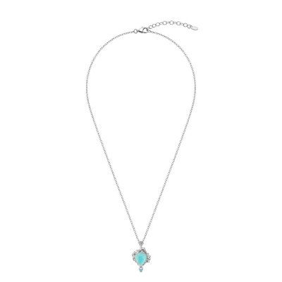 Sterling Silver Larimar With Sky Blue Topaz Dolphin Pendant With Chain 18 Inches