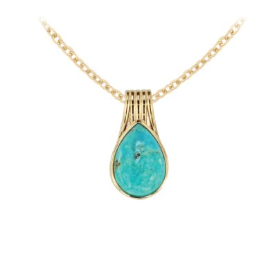 Sterling Silver Blue Kingman Pendant Over 18K Yellow Gold Plated With Chain 18 Inches