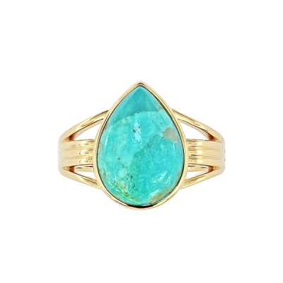 Sterling Silver Blue Kingman Ringt Over 18K Yellow Gold Plated