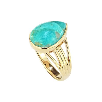 Sterling Silver Blue Kingman Ringt Over 18K Yellow Gold Plated