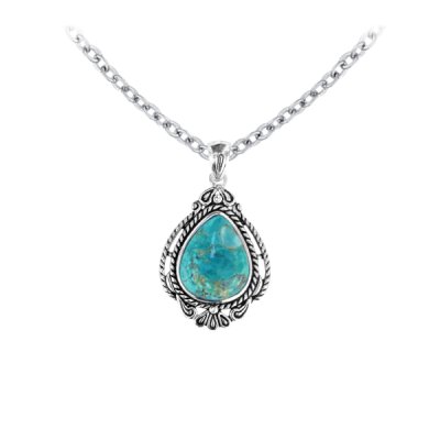 Sterling Silver Turquoise Pendant With Chain 18 Inches