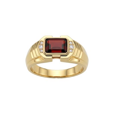 Sterling Silver Garnet with White Topaz Ring Over 18K Yellow Gold