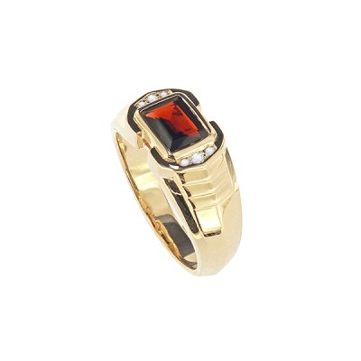 Sterling Silver Garnet with White Topaz Ring Over 18K Yellow Gold