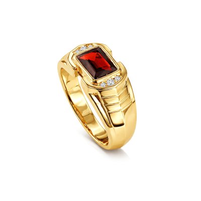 Sterling Silver Garnet with White Topaz Ring Over 18K Yellow Gold