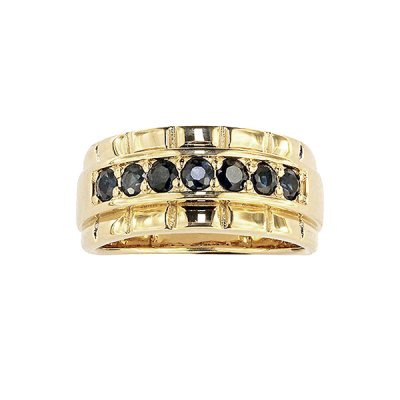 Sterling Silver Black Spinel Men's Ring Over 18K Yellow Gold