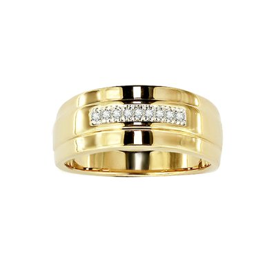 Sterling Silver Diamond Men's Ring Over 18K Yellow Gold