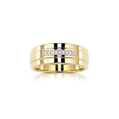 Sterling Silver Diamond Men's Ring Over 18K Yellow Gold