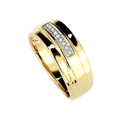 Sterling Silver Diamond Men's Ring Over 18K Yellow Gold