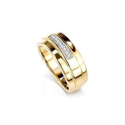 Sterling Silver Diamond Men's Ring Over 18K Yellow Gold