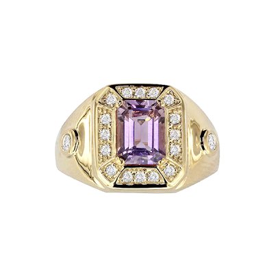 Sterling Silver Amethyst and White Topaz Men's Ring Over 18K Yellow Gold