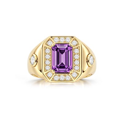 Sterling Silver Amethyst and White Topaz Men's Ring Over 18K Yellow Gold