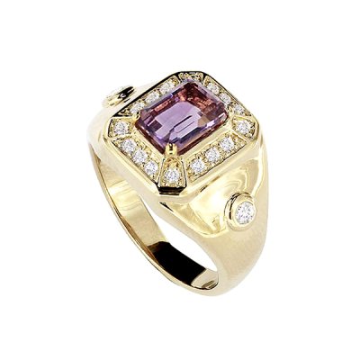 Sterling Silver Amethyst and White Topaz Men's Ring Over 18K Yellow Gold