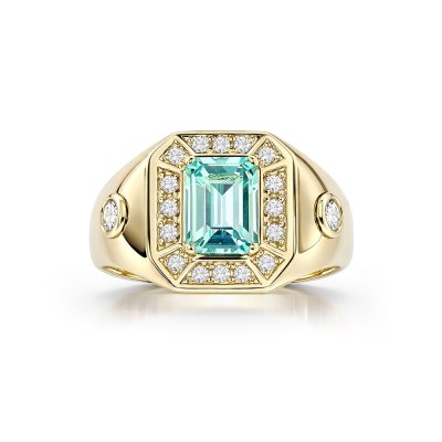 Sterling Silver  Sky Blue Topaz and White Topaz Men's Ring Over 18K Yellow Gold