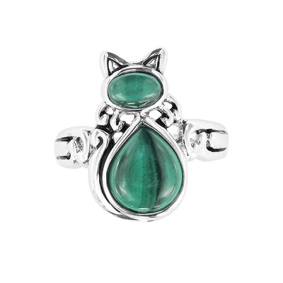 Sterling Silver Malachite Cat Ring